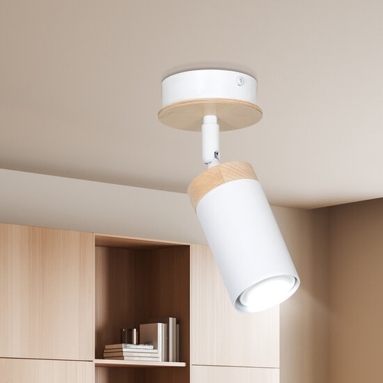 Foco de techo Taby 1L blanco y madera orientable gu10
