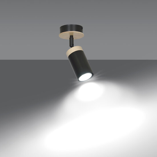 Taby 1L zwart en hout richtbare gu10 plafondspot