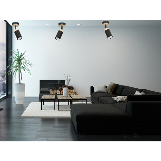 Taby 1L black and wood directional gu10 ceiling spotlight