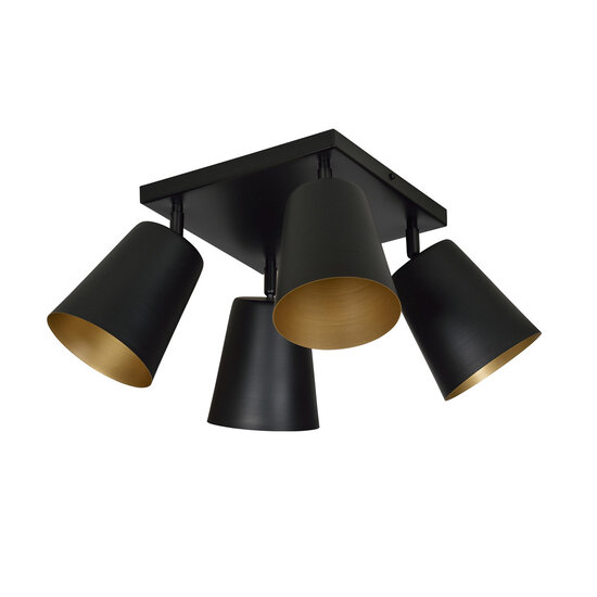 Raahe 4L gold and black orientable square ceiling lamp 4x E27