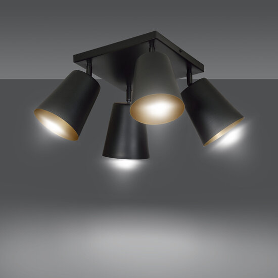 Emibig Emibig Raahe 4L lámpara de techo cuadrada orientable dorada y negra 4x E27 - Iluminación ideal para interiores modernos