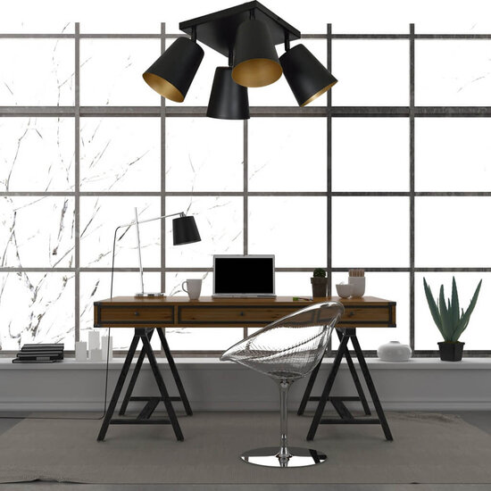 Raahe 4L gold and black orientable square ceiling lamp 4x E27