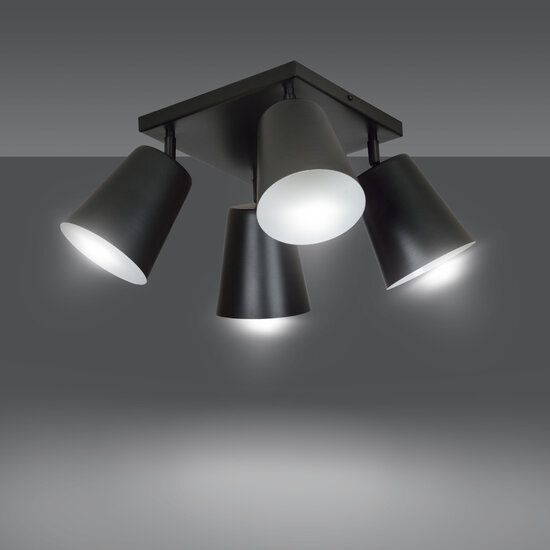 Raahe 4L wit en zwarte richtbare vierkante plafondlamp 4x E27