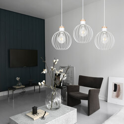 Emibig Tornio 3L lampe suspendue longue blanche avec structure en bois clair métal 3x E27