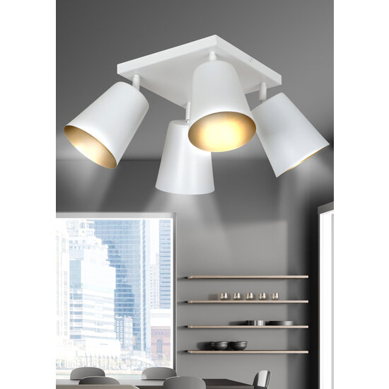 Raahe 4L wit en gouden richtbare vierkante plafondlamp 4x E27