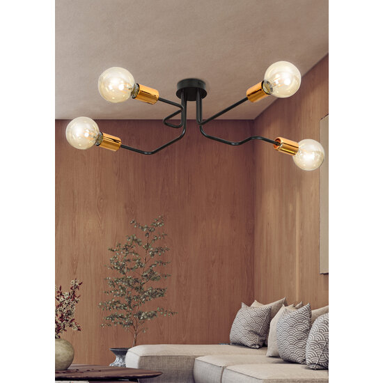 Hamina ceiling lamp black with copper 4x E27