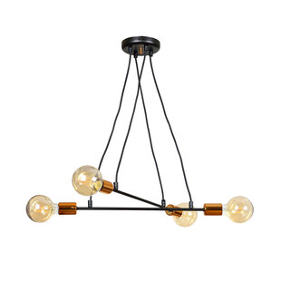 Hollola 4L black hanging lamp with copper E27