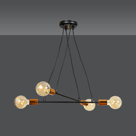 Hollola 4L black hanging lamp with copper E27