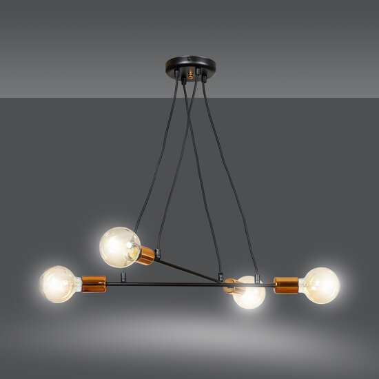 Hollola 4L black hanging lamp with copper E27