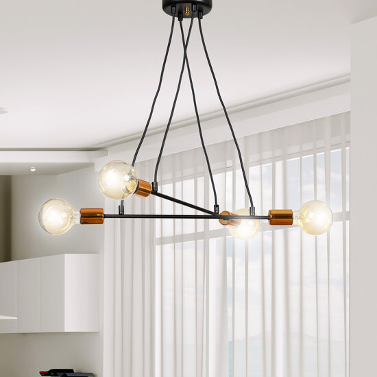 Hollola 4L black hanging lamp with copper E27