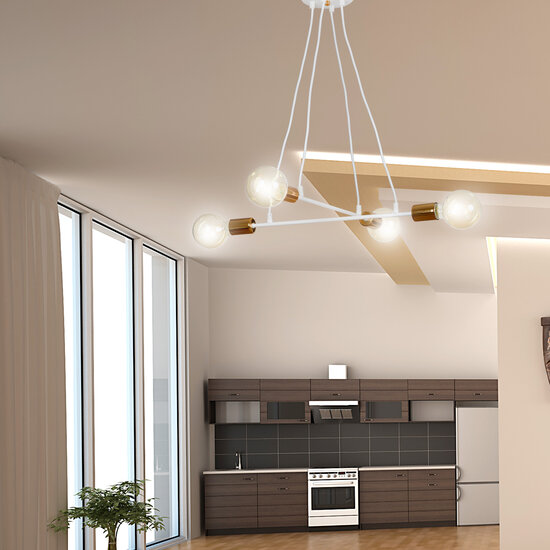 Lámpara colgante Hollola 4L blanca con cobre E27