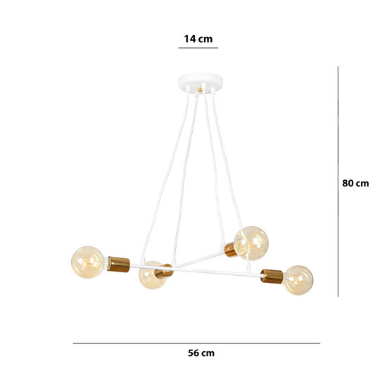 Hollola 4L white hanging lamp with copper E27