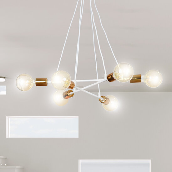 Hollola 6L weiße Hängelampe mit Kupfer E27