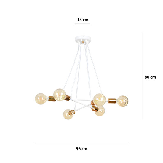 Lámpara colgante Hollola 6L blanca con cobre E27