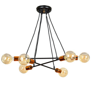 Hollola 6L black hanging lamp with copper E27