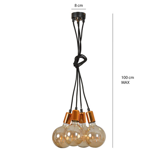 Lampe suspendue Vasteras 4L cuivre et noire 4x suspension E27