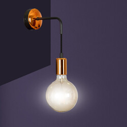 Vasteras black wall lamp with copper connection E27