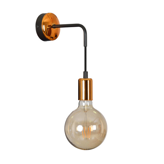 Vasteras zwarte wandlamp met koper aansluiting E27