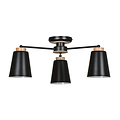 Linkoping zwart met hout plafondlamp 3 kappen metaal E27