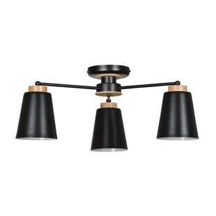 Linkoping schwarz mit Holz Deckenleuchte 3 Lampenschirme Metall E27