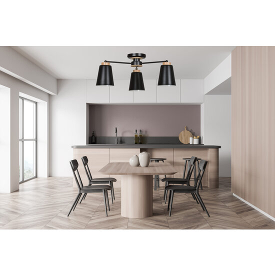 Linkoping black with wood ceiling lamp 3 shades metal E27