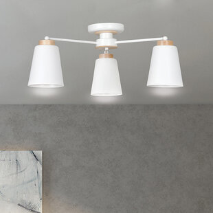Linkoping weiß mit Holz Deckenleuchte 3 Lampenschirme Metall E27
