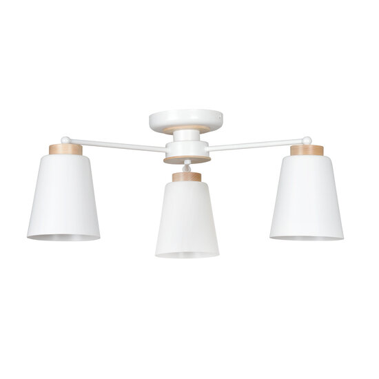 Linkoping wit met hout plafondlamp 3 kappen metaal E27