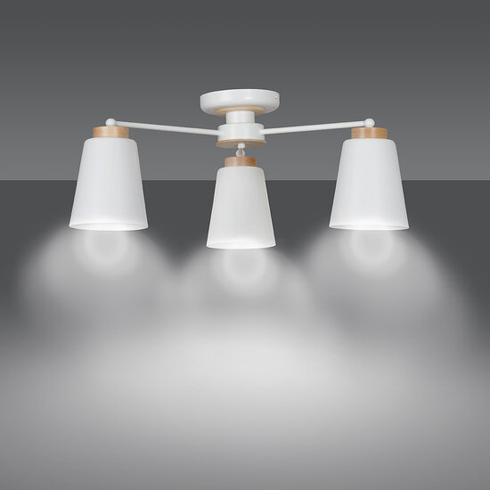 Linkoping white with wood ceiling lamp 3 shades metal E27