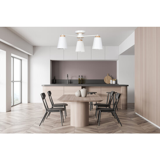 Linkoping wit met hout plafondlamp 3 kappen metaal E27