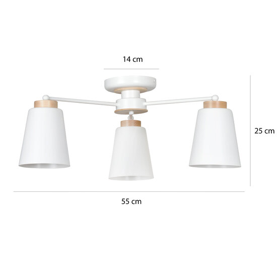 Linkoping wit met hout plafondlamp 3 kappen metaal E27