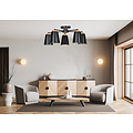 Linkoping 5L schwarz mit Holz Deckenleuchte 5 Lampenschirme Metall E27