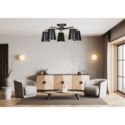 Linkoping 5L black with wood ceiling lamp 5 shades metal E27