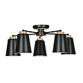 Linkoping 5L schwarz mit Holz Deckenleuchte 5 Lampenschirme Metall E27