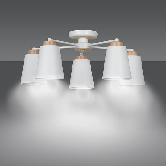 Linkoping 5L white with wood ceiling lamp 5 shades metal E27