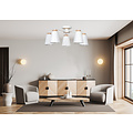 Linkoping 5L wit met hout plafondlamp 5 kappen metaal E27