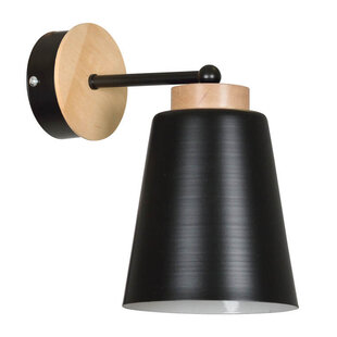 Linkoping wandlamp zwart met hout metaal 1x E27