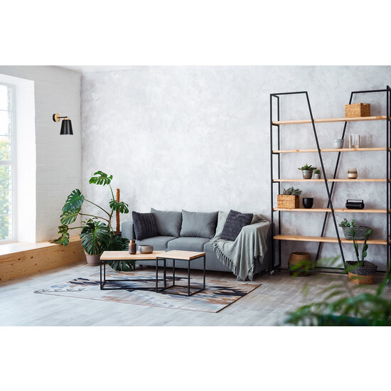 Linkoping wandlamp zwart met hout metaal 1x E27