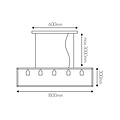 Fantasia KAGO zwarte rechthoekige hanglamp met 5x E27 fitting, stalen constructie, 180 cm breed