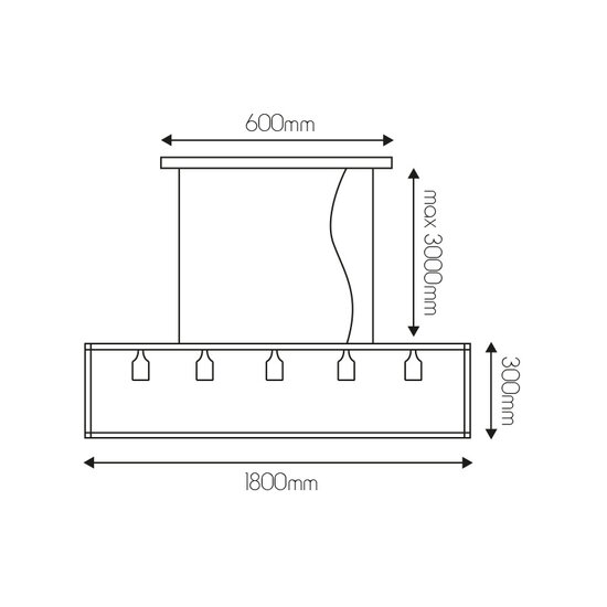 Fantasia KAGO black rectangular pendant lamp with 5x E27 fitting, steel construction, 180 cm wide
