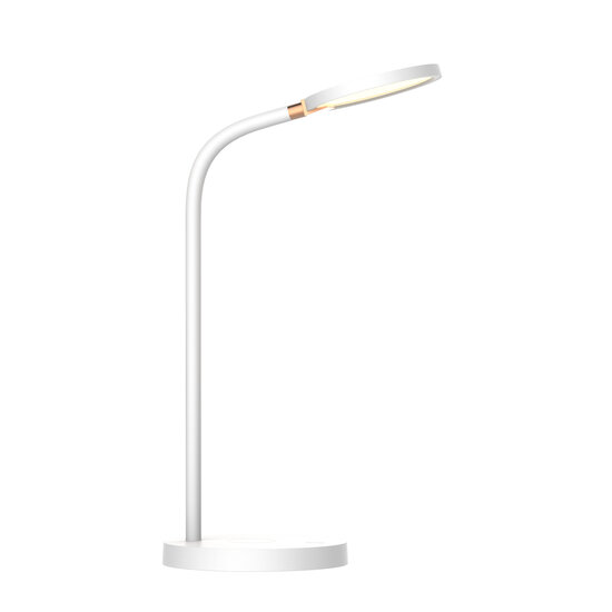Fantasia NONI LED desk lamp 5.5W, 3-step dimmable, built-in QI charger, IP20, white, base diameter 140 mm