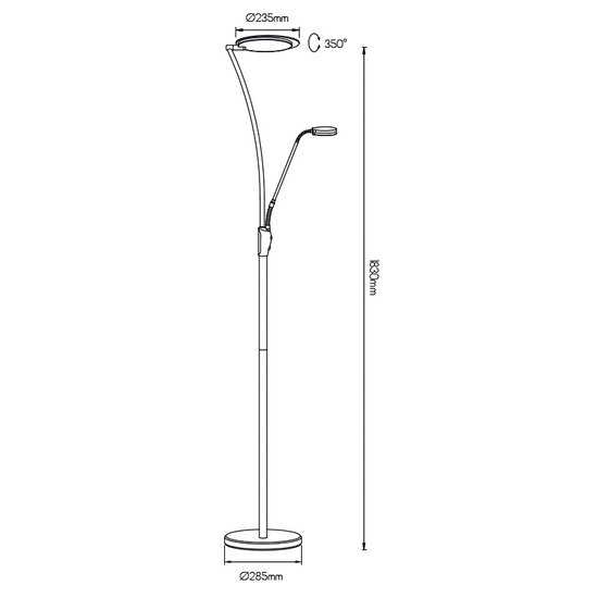 Lampadaire Alaves LED 24,5W + 5W chrome satiné