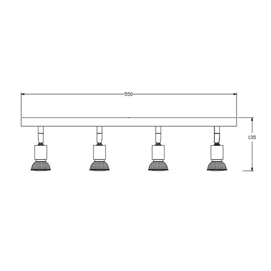 Plafonnier barre Fantasia RUNE à 4 spots GU10 LED (4,3W, 2700K, dimmable), structure acier noir 550 mm, IP20.