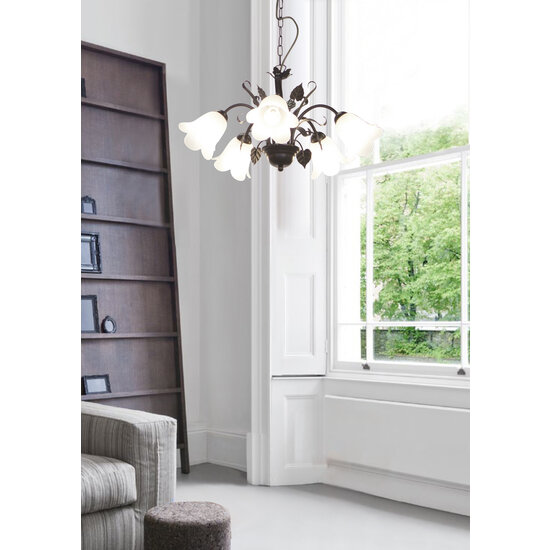 Fantasia Colorado lustre suspendu en acier et verre, finition rouille avec verre ambre, 5x culot E14