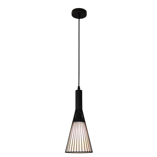 Fantasia Tango hanglamp met E27-fitting, mat zwarte stalen ophanging en witte stoffen kap, diameter 155 mm, hoogte 365 mm