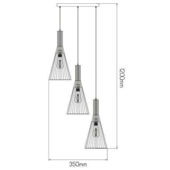 Fantasia Lámpara colgante Tango de Fantasia con 3 casquillos E27, estructura negro mate y pantallas de tela blanca, 1200 mm