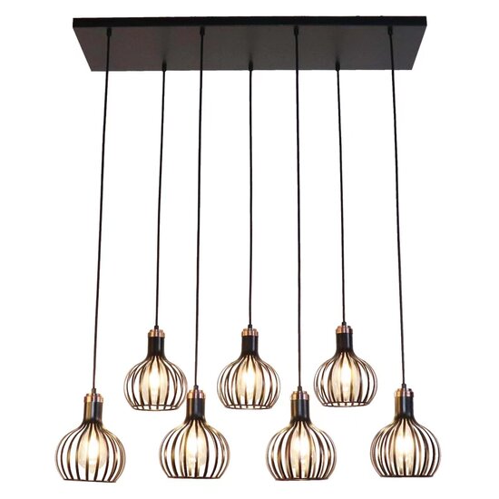 Fantasia Lámpara colgante Fantasia Raga con 7 portalámparas E27, estructura de acero negro y cobre, regulable, IP20