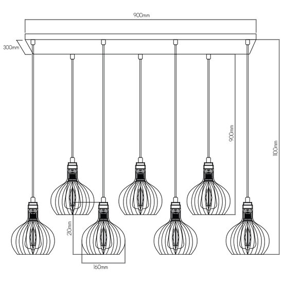 Fantasia Lámpara colgante Fantasia Raga con 7 portalámparas E27, estructura de acero negro y cobre, regulable, IP20