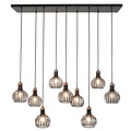 Fantasia Raga hanglamp met 9 lichtpunten in E27, zwart met koperkleur, stalen constructie, IP20 voor binnengebruik.