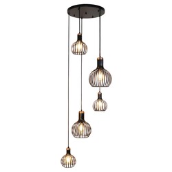 Fantasia Raga 5-lichts E27 hanglamp zwart en koperkleur