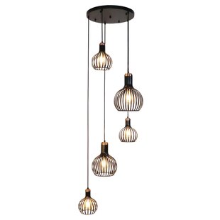 Fantasia Raga 5-lichts E27 hanglamp zwart en koperkleur